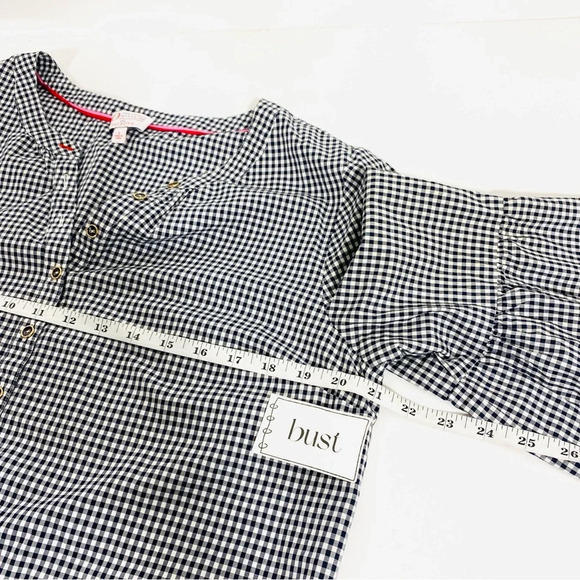 Talbots Women Plaid Gingham Blouse Large Black Casual Summer Cottagecore Boho - Picture 7 of 10